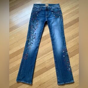 VGUC DRIFTWOOD KELLY FLORAL BOOTCUT FACTORY FADED STRETCH JEANS SIZE 26 (Small)